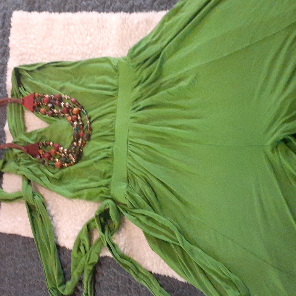 Green cotton Halter jumpsuit w necklace